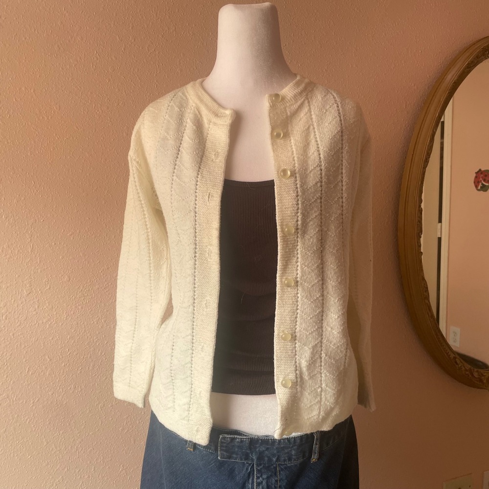 Vintage‎ 1960s Cream Grandma Cottagecore Cardigan